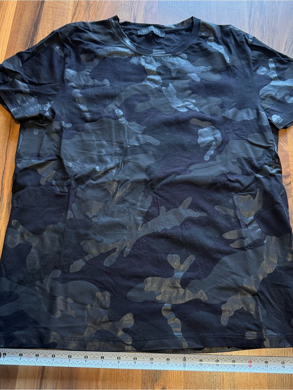 Valentino Black and Dark Gray Camo Crew Neck T-Shirt